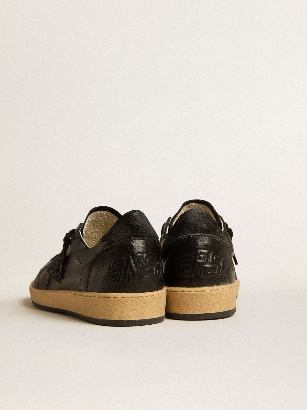 Women's Ball Star in black nappa with black glitter star and suede heel tab| Golden Goose