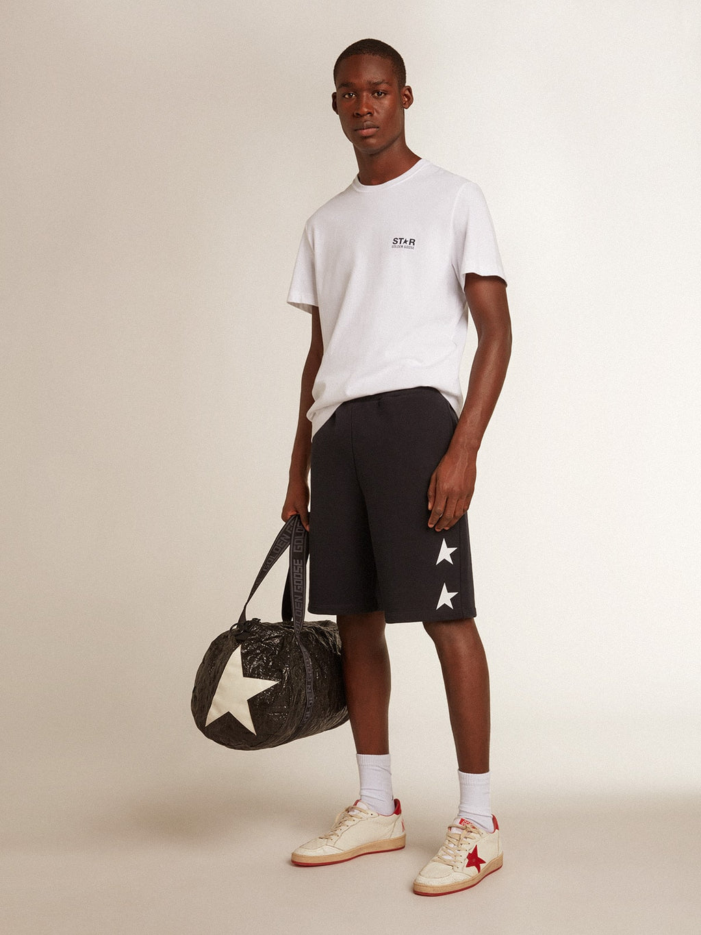 Men's white T-shirt with dark blue star on the back| Golden Goose