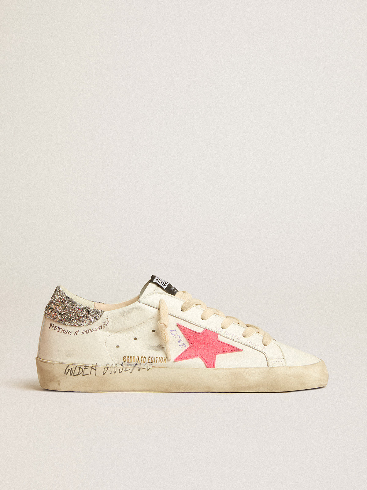 Super-Star LTD with fluorescent lobster suede star and glitter heel tab| Golden Goose