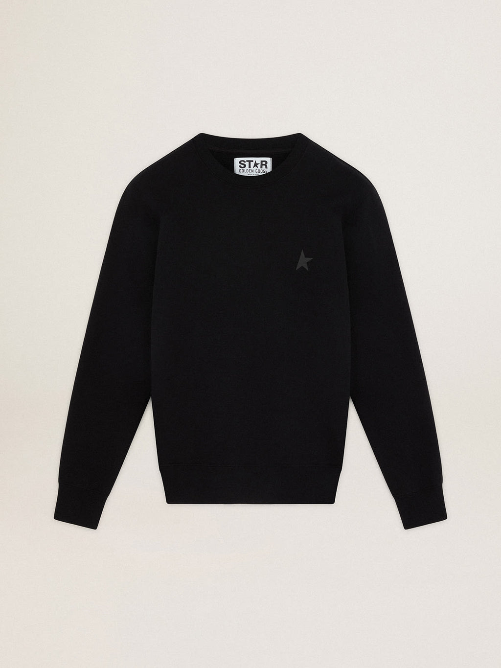 Black Archibald Star Collection sweatshirt with tone-on-tone star on the front| Golden Goose