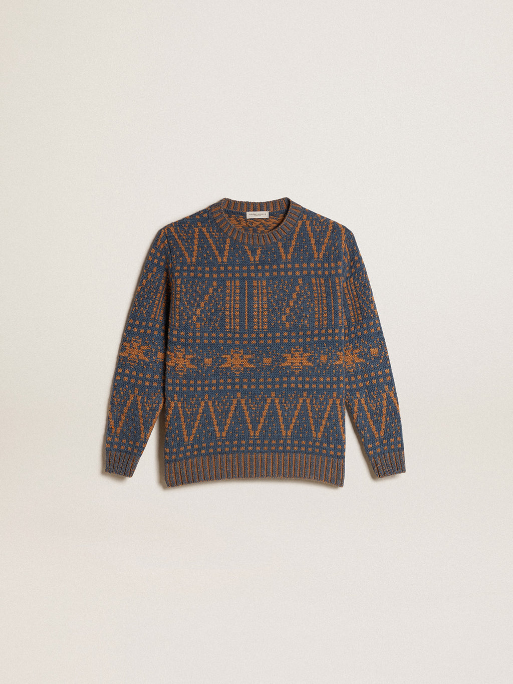 Boys' round-neck sweater with blue Fair Isle motif| Golden Goose
