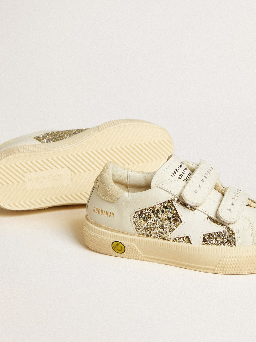 May School Junior in glitter with leather star and suede heel tab| Golden Goose