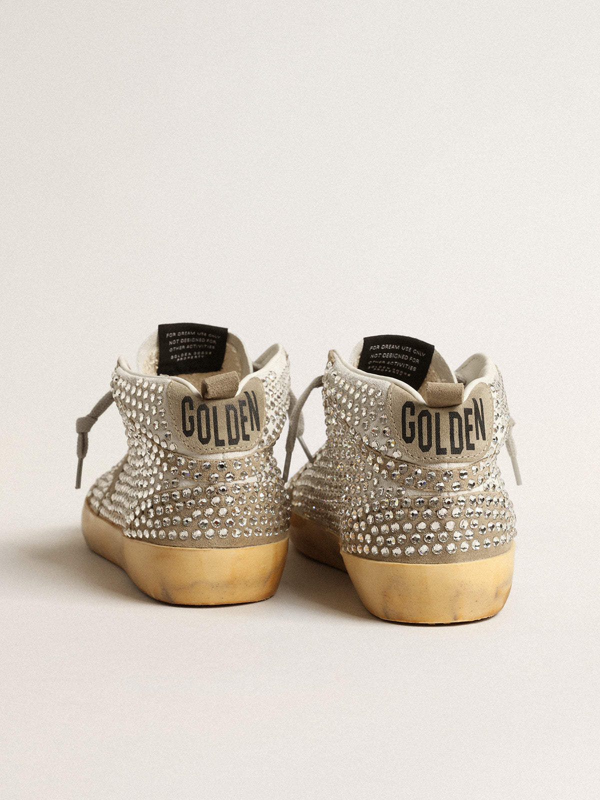 Mid Star LTD in white and dove-gray suede with Swarovski crystals| Golden Goose