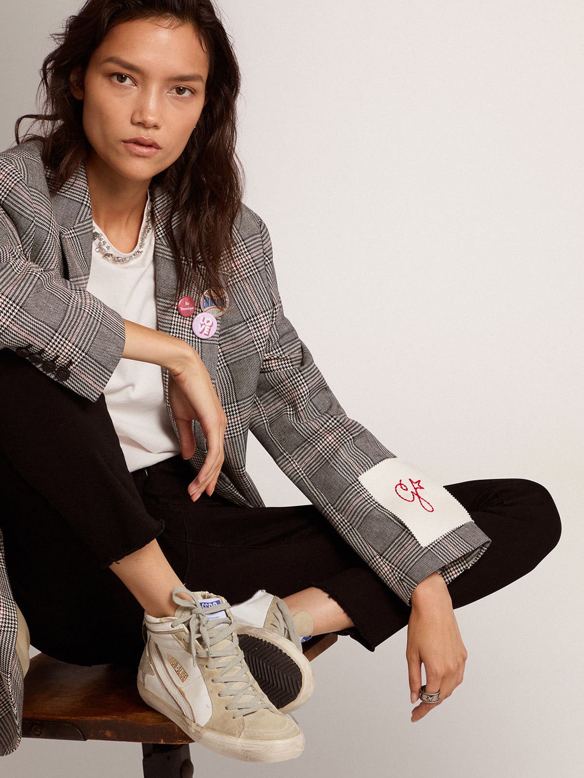 Women's Slide with ice-gray suede star and white flash| Golden Goose