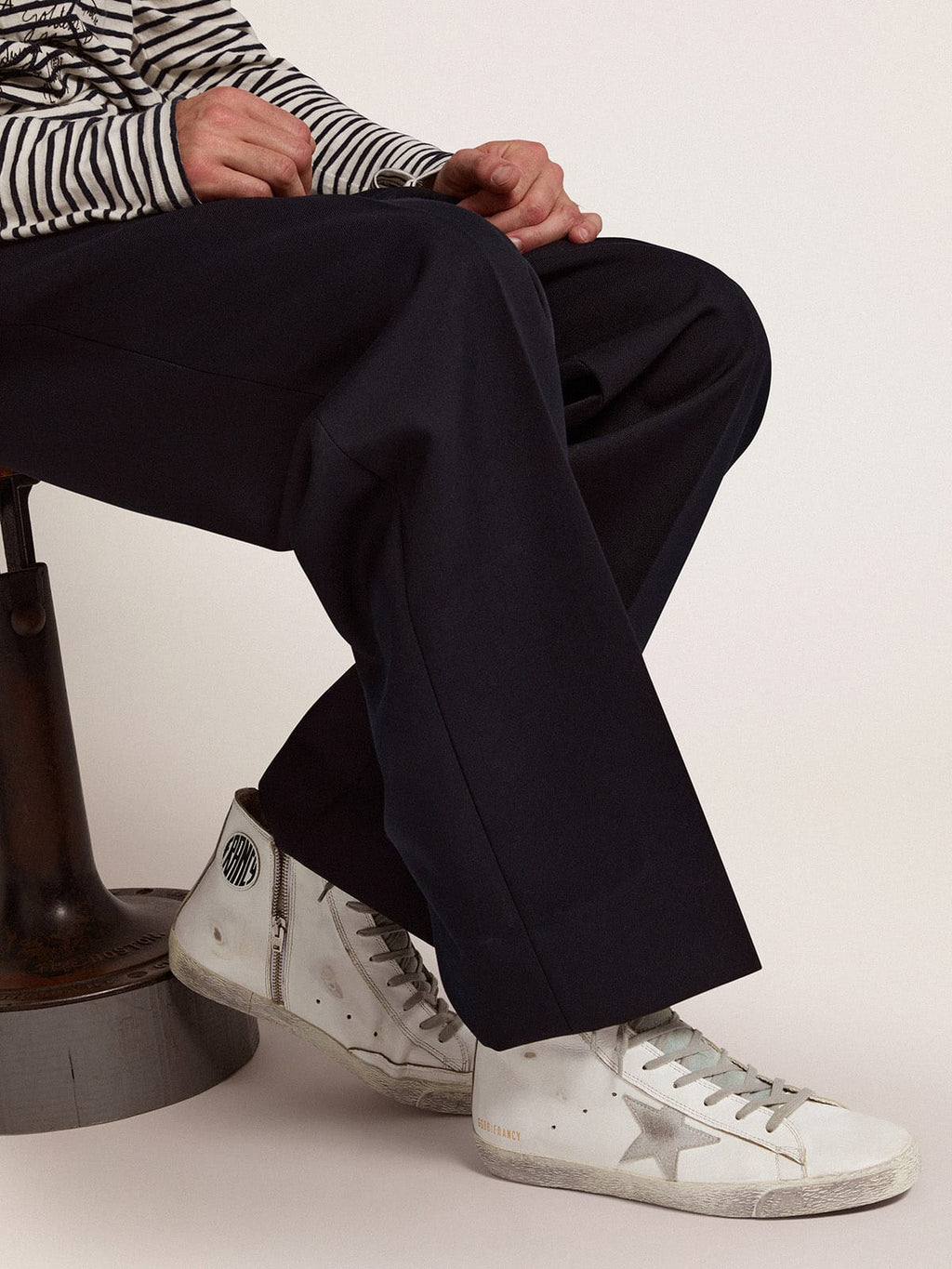 Men's Francy in leather with silver suede star| Golden Goose