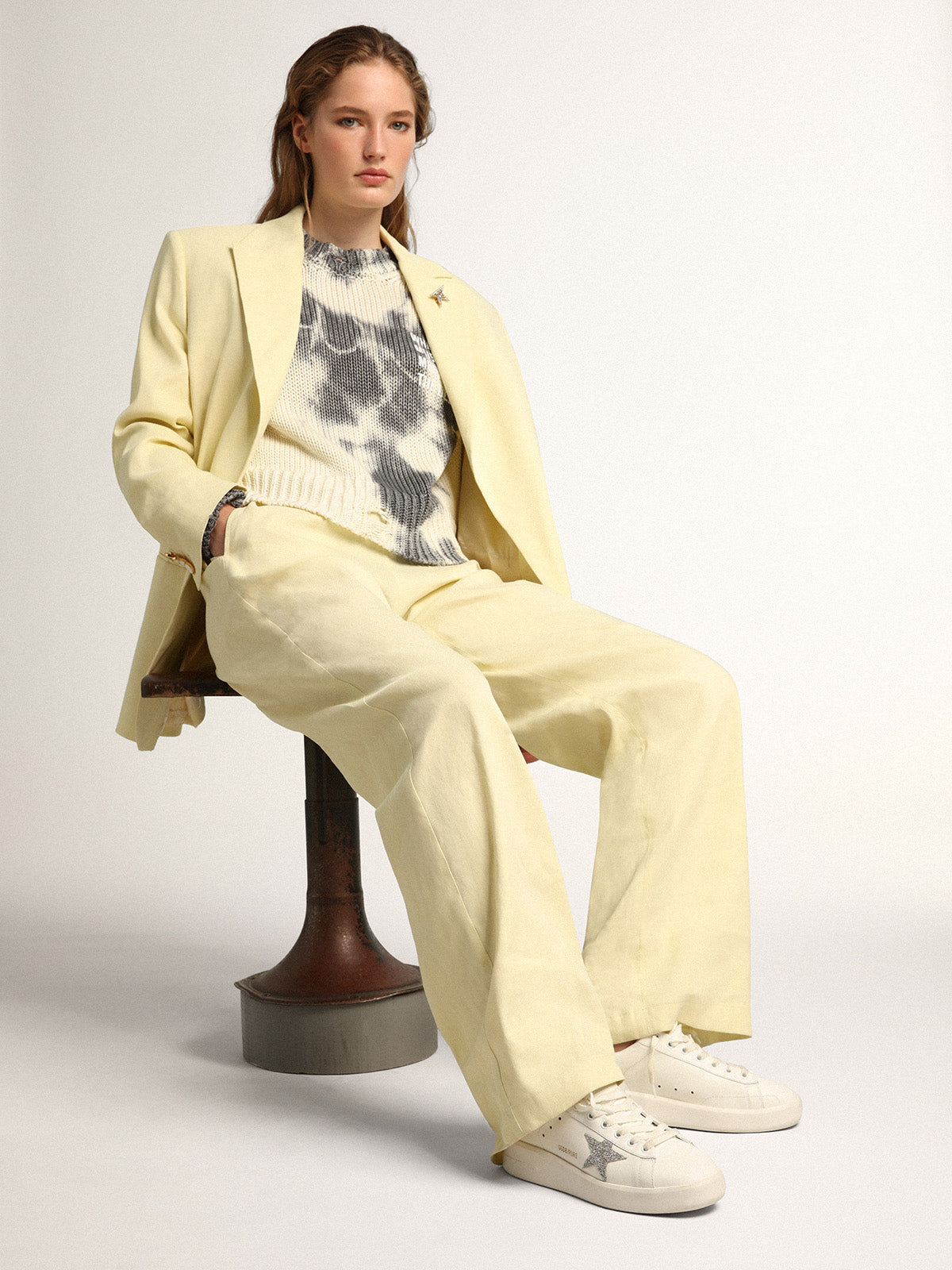 Women's Purestar in white leather with silver crystal star| Golden Goose