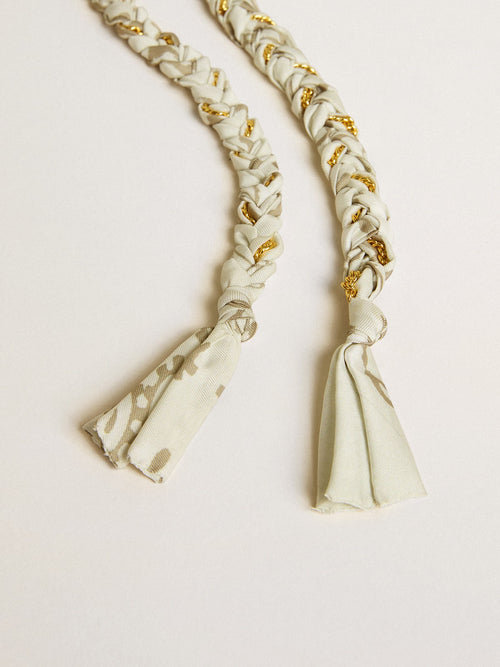 Butter-colored braided fabric charm with brass chain| Golden Goose