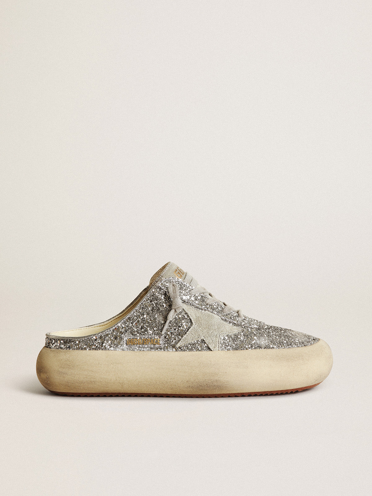 Women's Space-Star Sabot in glitter with ice-gray star and tab| Golden Goose