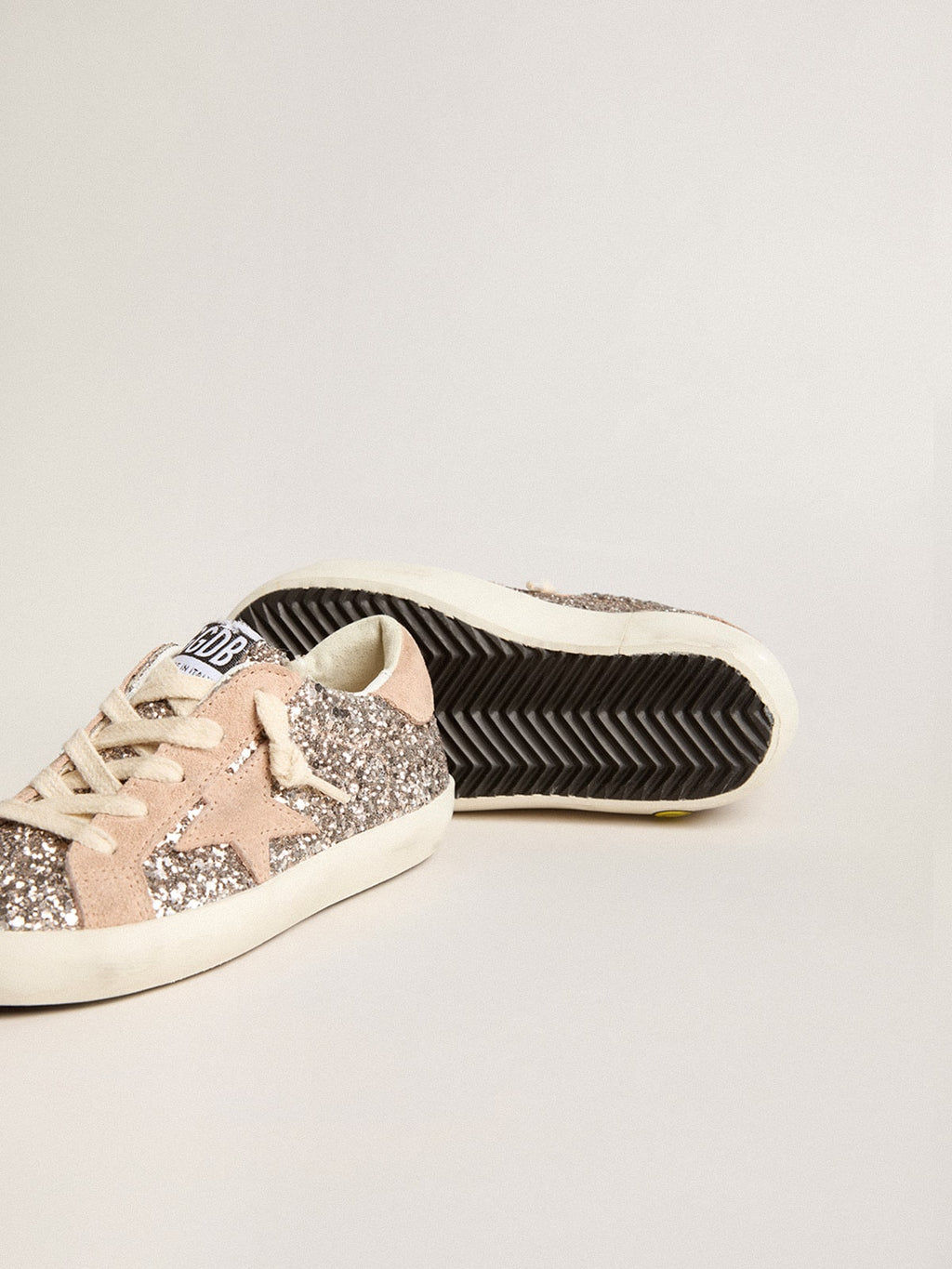 Junior Super-Star in glitter with suede star and heel tab| Golden Goose