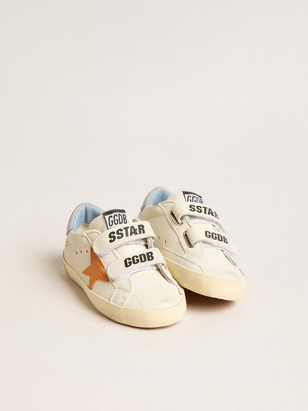 Young Old School in leather with orange star and baby blue heel tab| Golden Goose