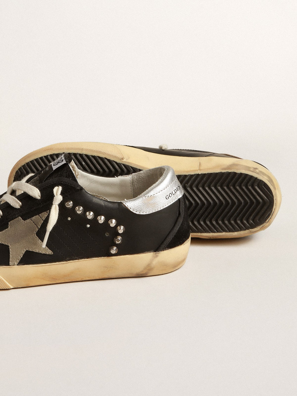 Women's Super-Star in black leather and suede with silver studs| Golden Goose