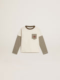 Boys' double-sleeve T-shirt in striped cotton| Golden Goose