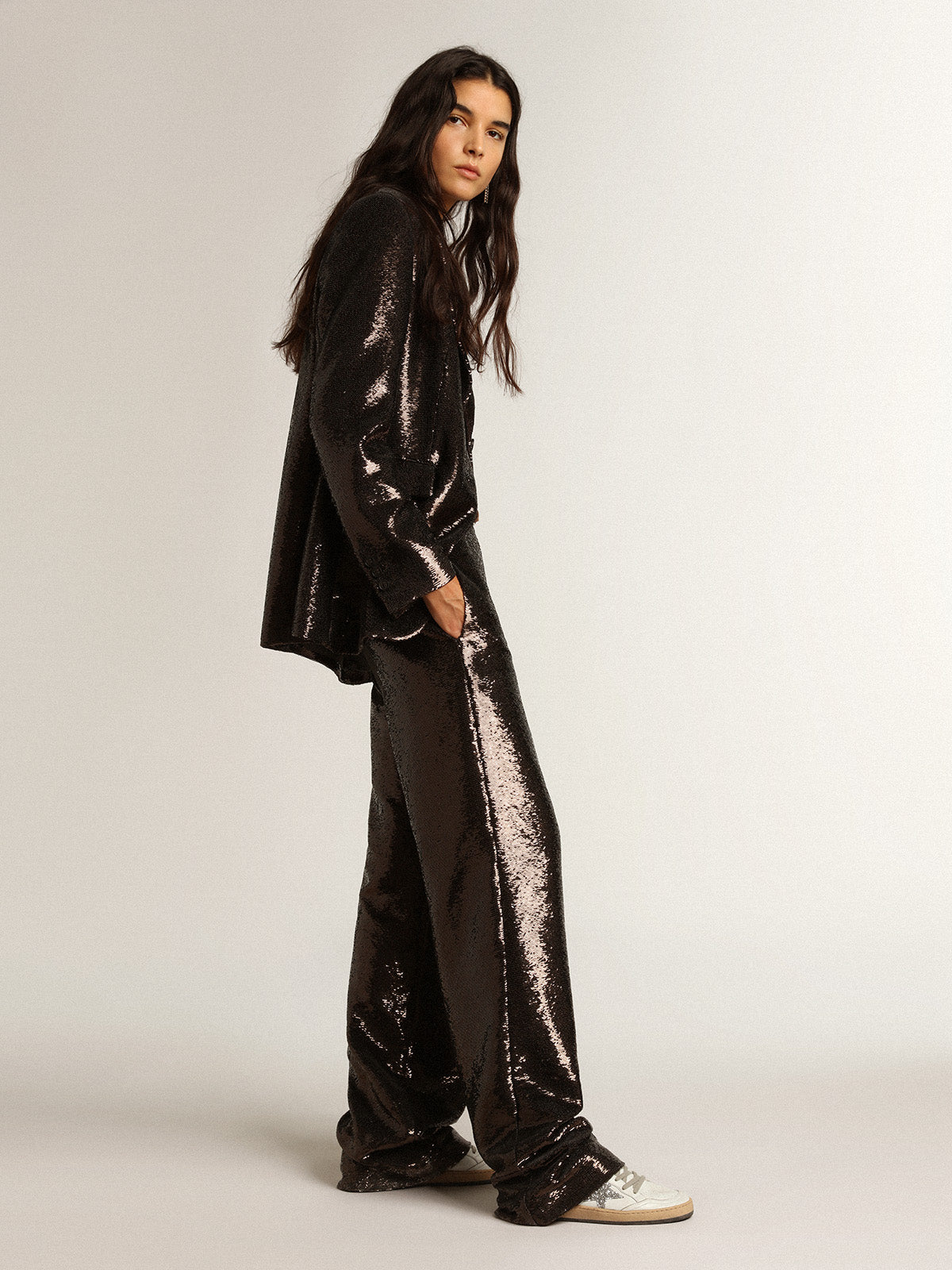 Gray pants with all-over sequins| Golden Goose