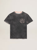 Women's gray T-shirt with print on the front| Golden Goose