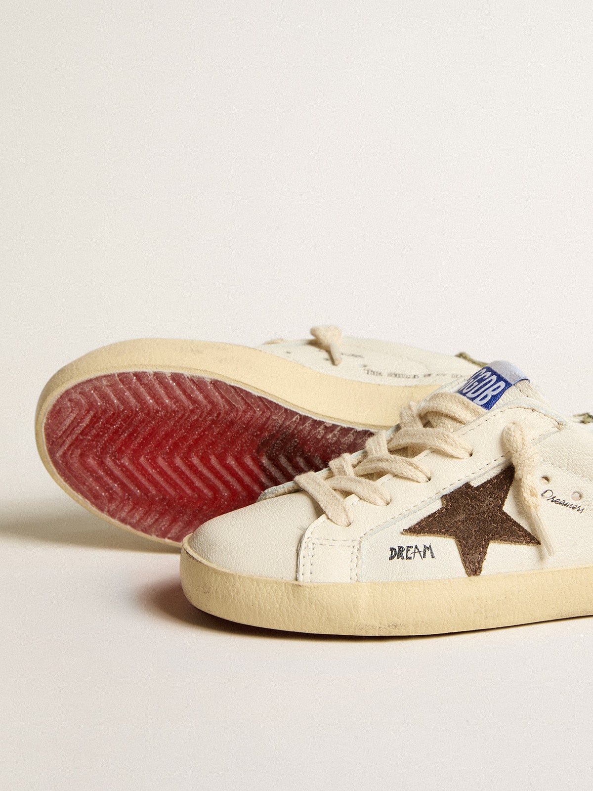Super-Star Junior in nappa with suede star and green heel tab| Golden Goose
