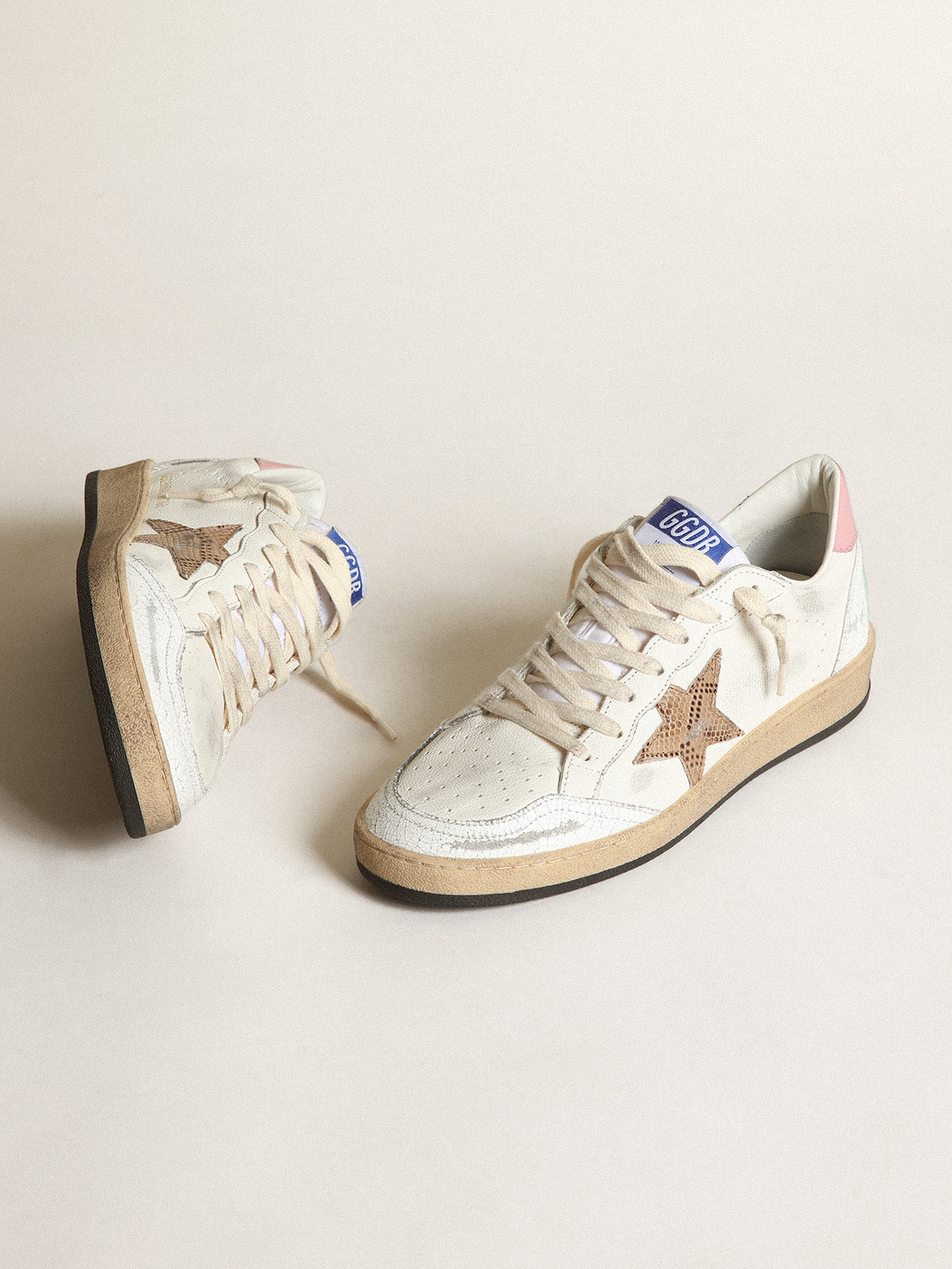 Ball Star in nappa with beige snake-print leather star and pink heel tab| Golden Goose