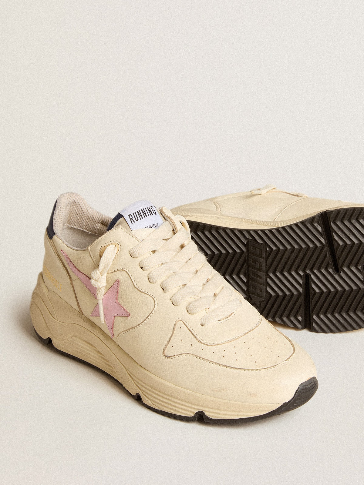 Women's Running Sole in nappa leather with pink leather star and blue leather heel tab| Golden Goose