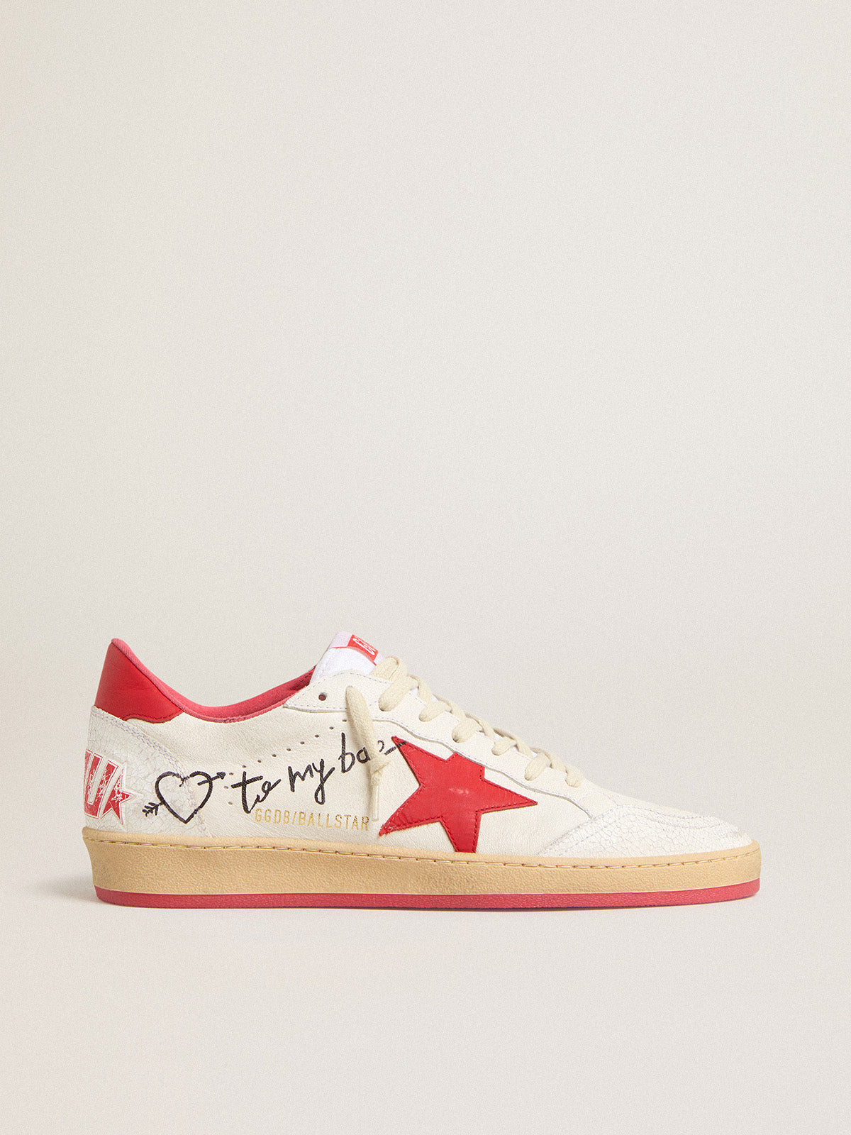 Men's Ball Star  Wishes in white leather with a red star and heel tab| Golden Goose