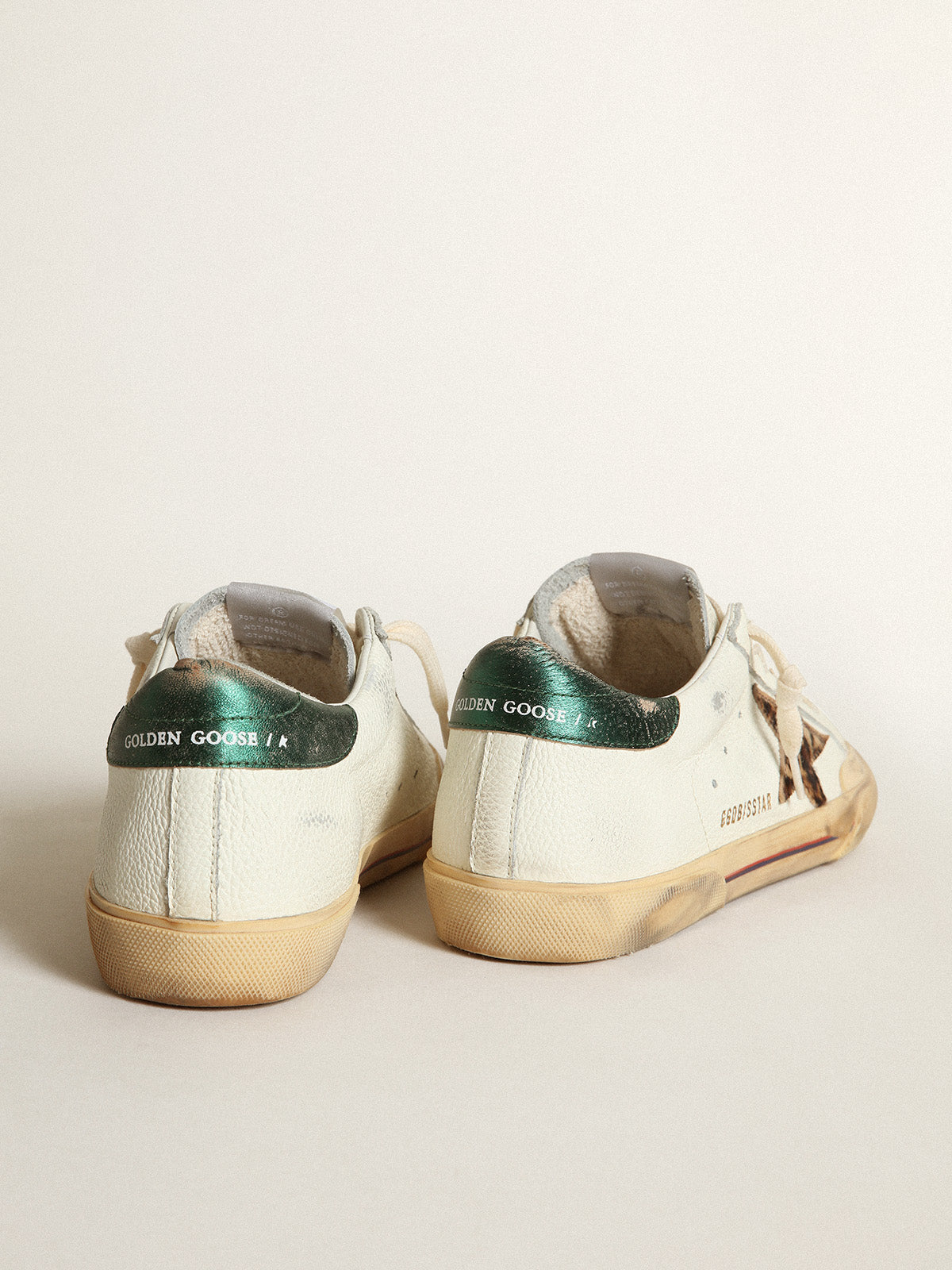 Super-Star Penstar with leopard pony skin star and green heel tab| Golden Goose