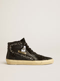 Slide in leather with black star and Swarovski crystal flash| Golden Goose
