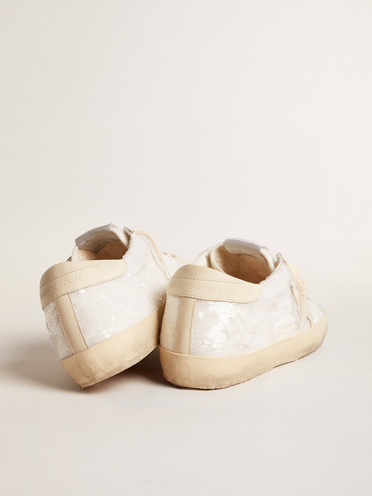 Women's Super-Star LTD in white sequins with leather star and embroidery| Golden Goose