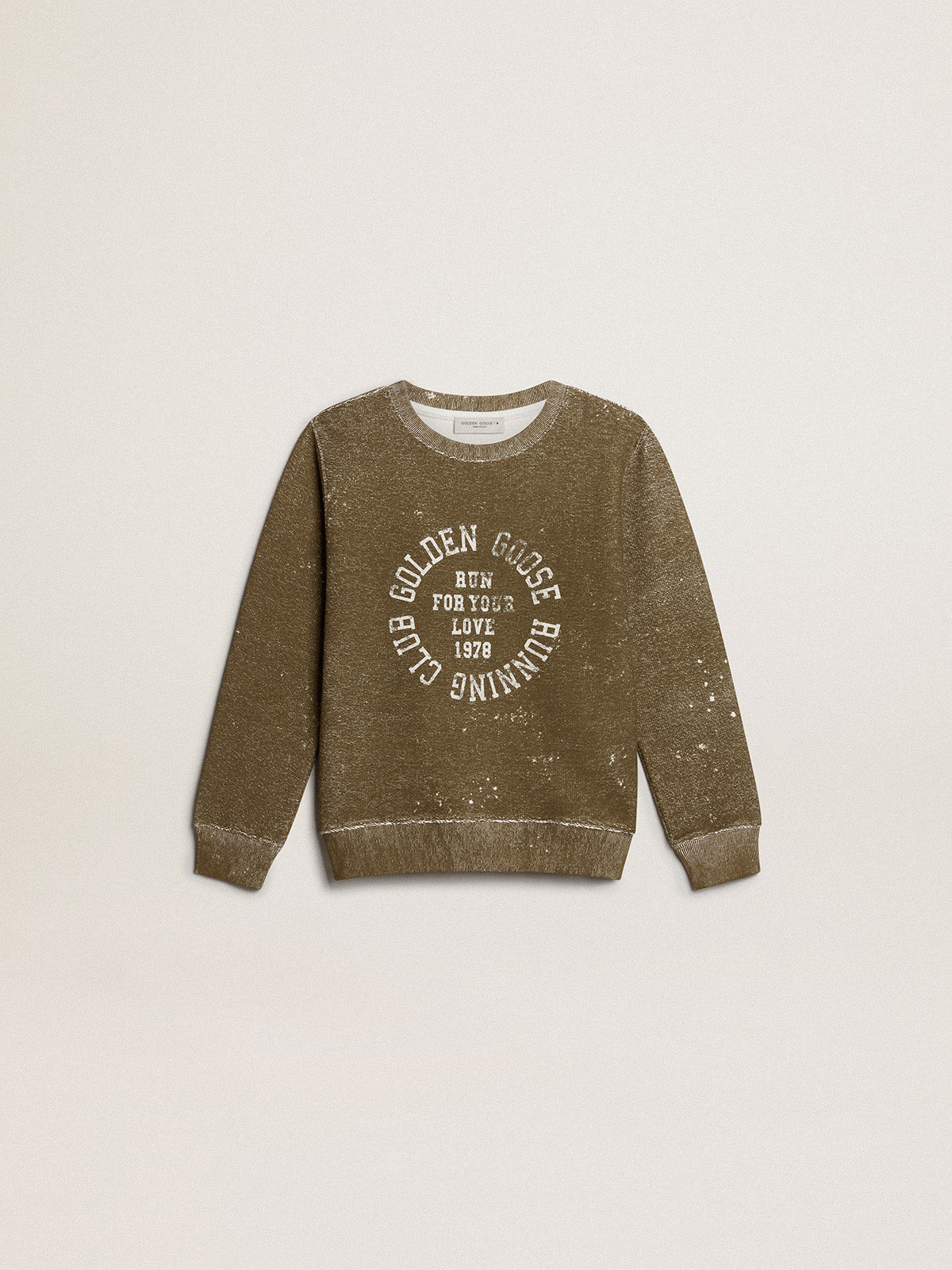Boys' vintage-effect beech-colored cotton sweatshirt| Golden Goose