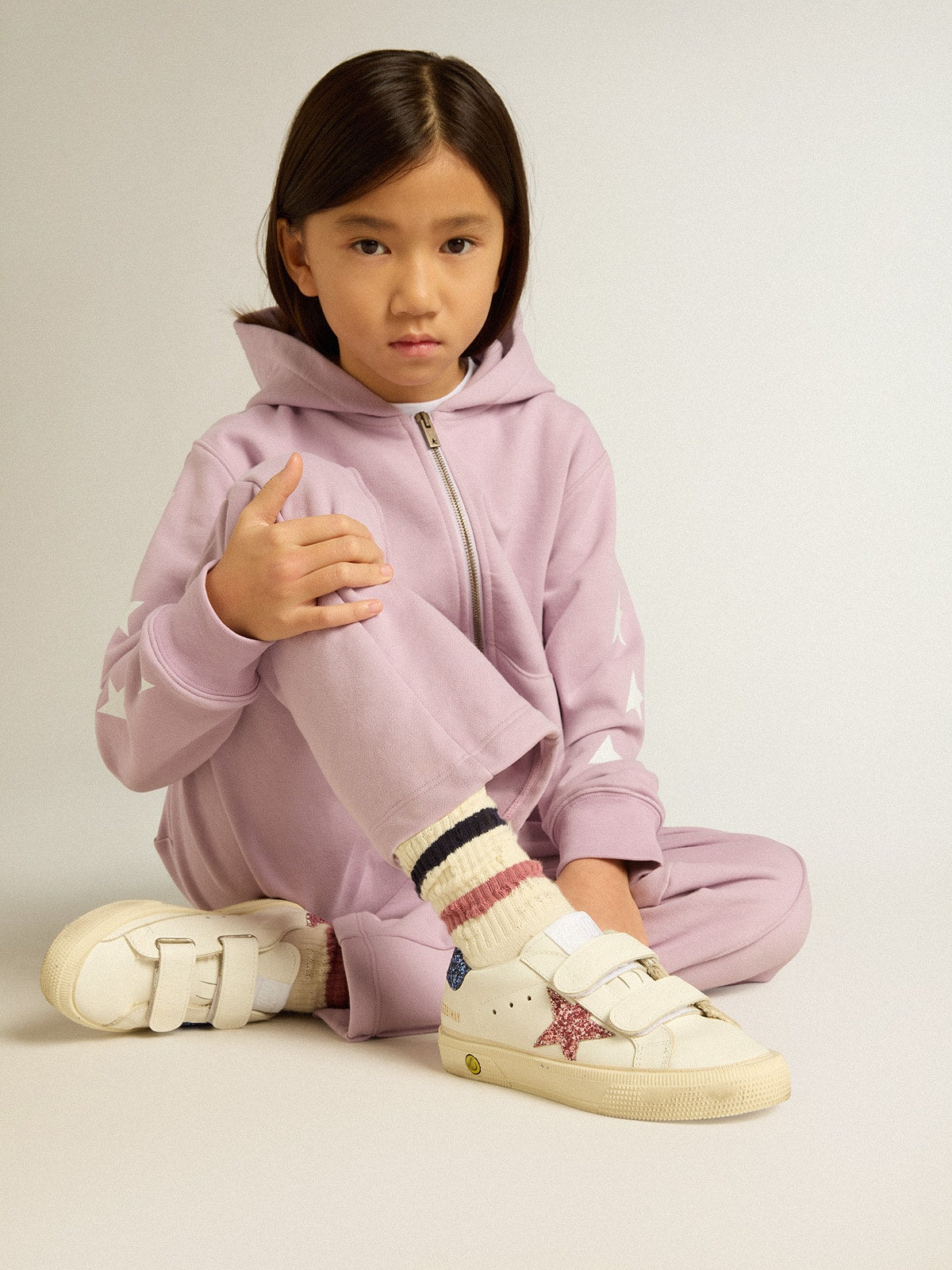 Junior May School in leather with glitter star and heel tab| Golden Goose