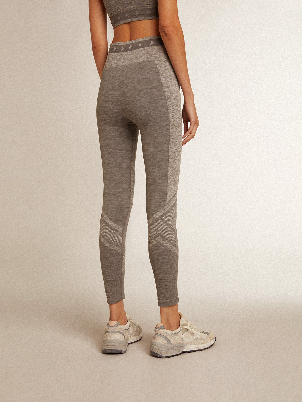 Women's gray melange leggings with mixed stitching| Golden Goose