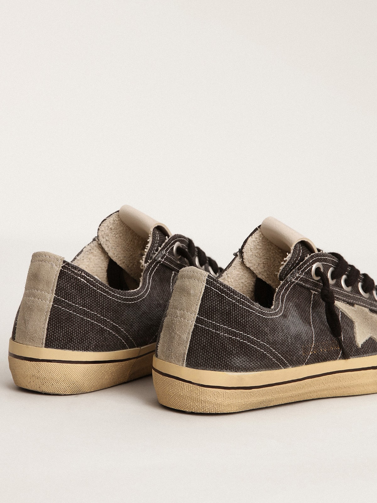 Men's V-Star LTD in black canvas with ice-gray star and heel tab| Golden Goose