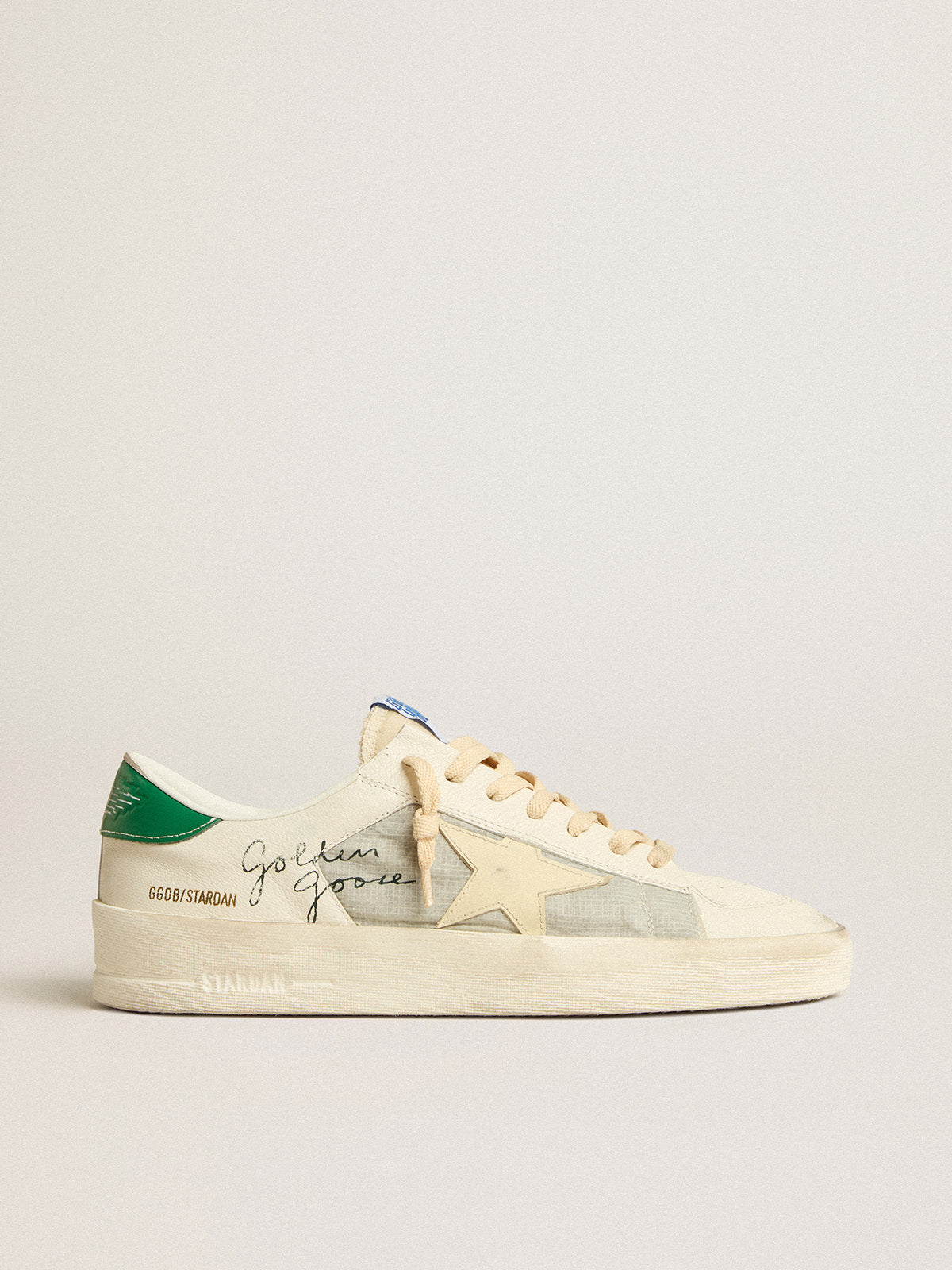 Stardan in nappa leather and ripstop fabric with cream star and green heel tab| Golden Goose