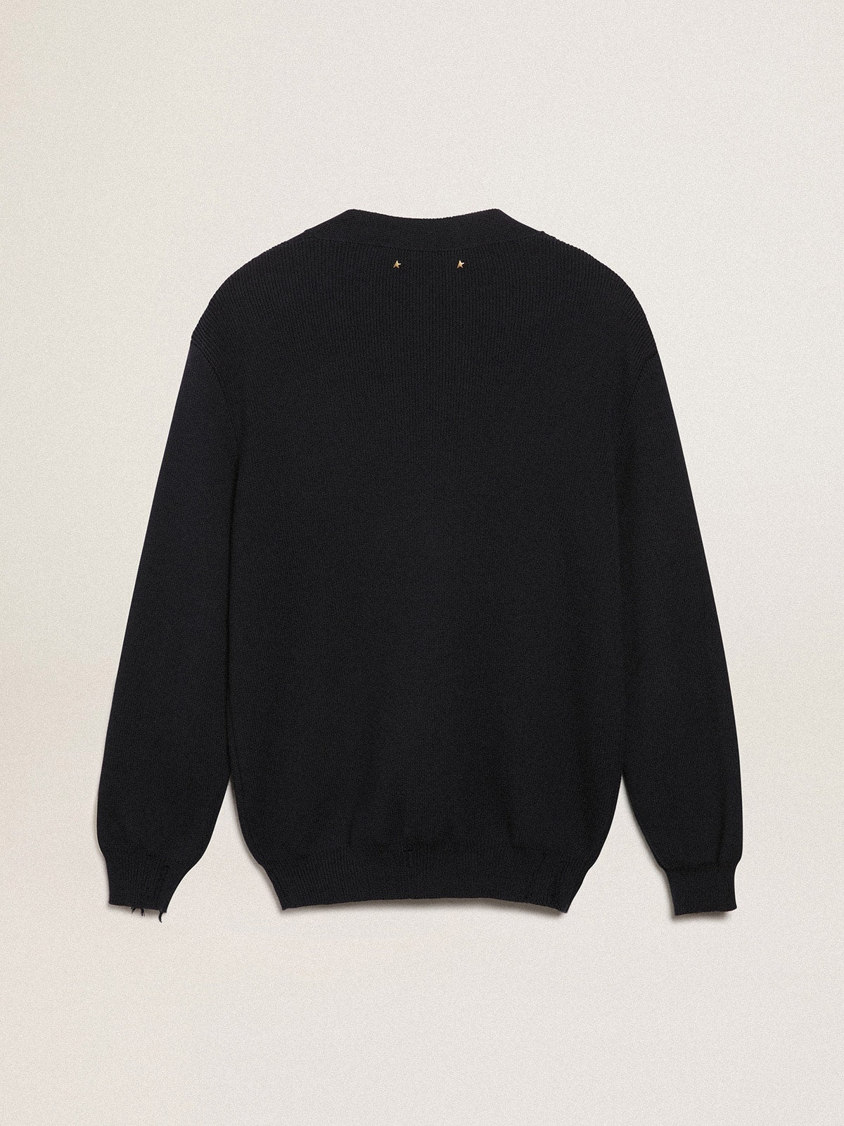 Golden Collection cardigan in dark blue cotton with a distressed finish| Golden Goose