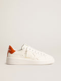 Women's Purestar with white leather star and orange heel tab| Golden Goose
