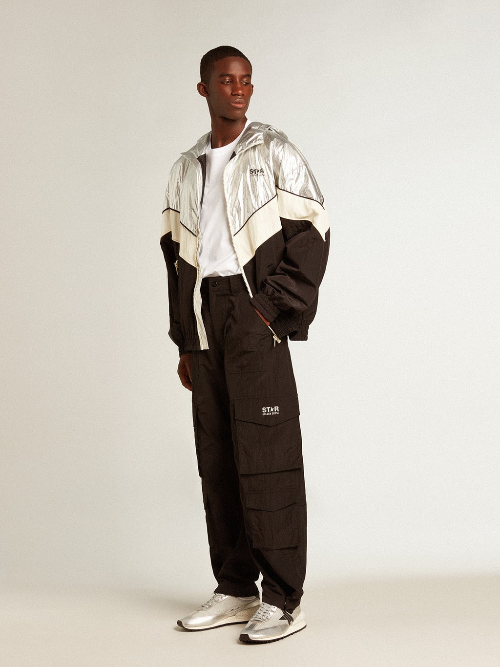 Black-colored ripstop nylon cargo pants| Golden Goose