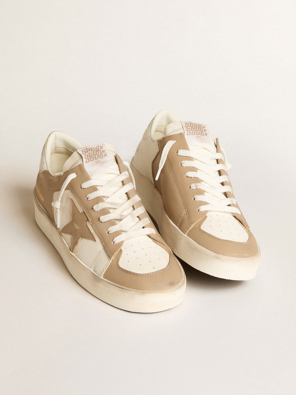 Men's Stardan in white and beige leather with beige star and white heel tab| Golden Goose