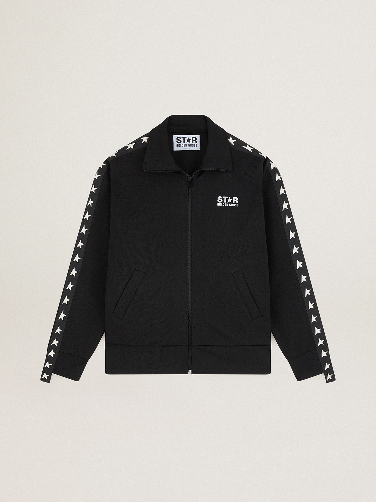Women's black zipped sweatshirt with white stars| Golden Goose