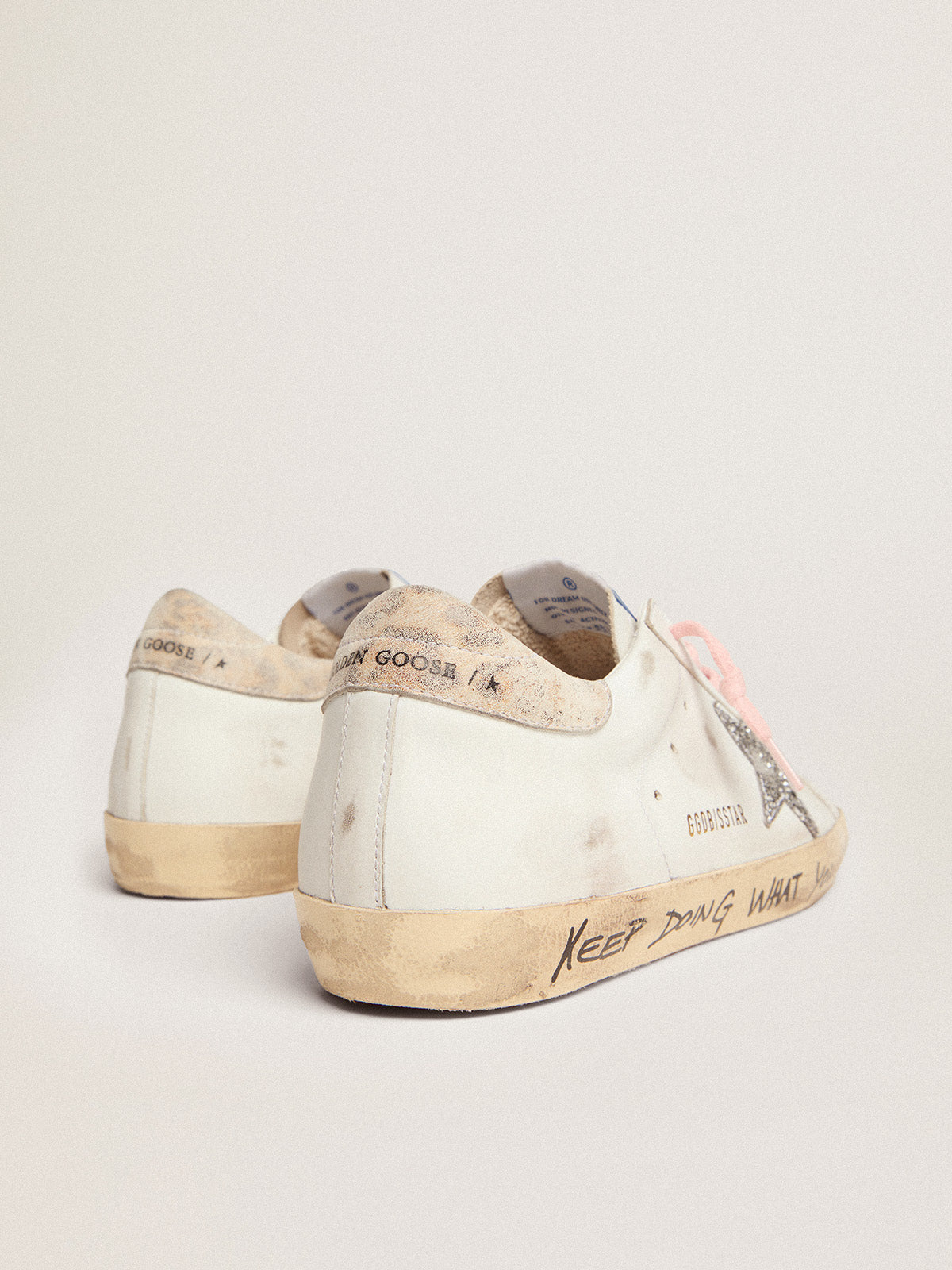 Women's Super-Star with silver glitter star and leopard print heel tab| Golden Goose