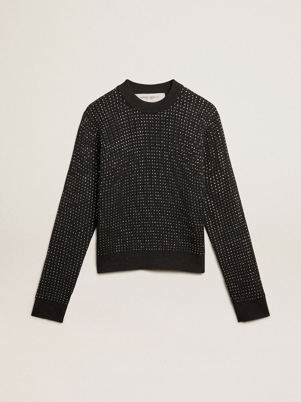 Round-neck sweater in merino wool with all-over crystals| Golden Goose