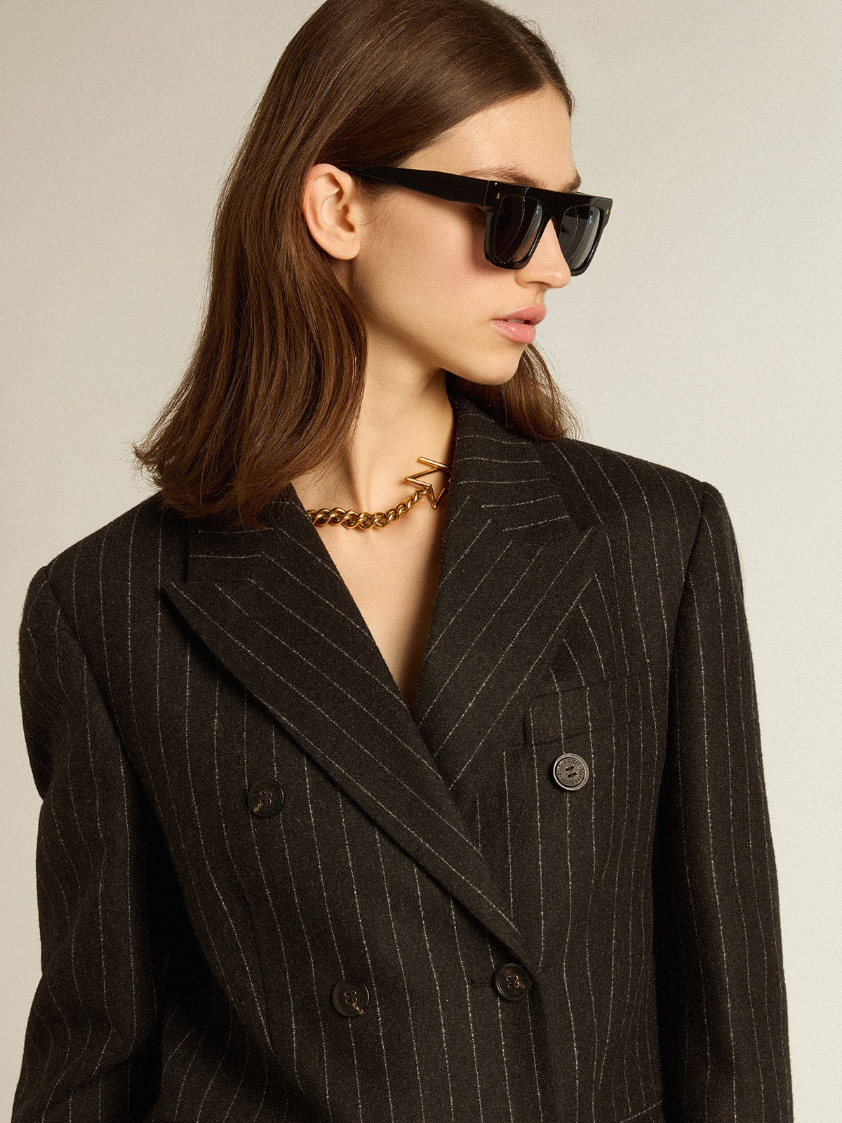 Women's double-breasted blazer in gray melange wool| Golden Goose