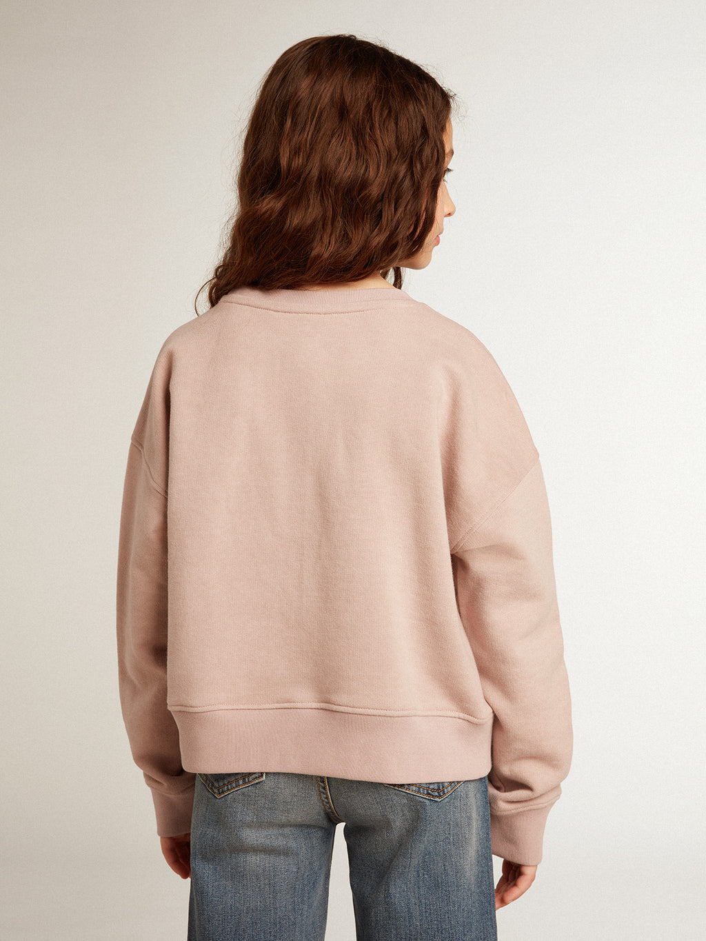 Cropped sweatshirt in pink cotton with toile de jouy print| Golden Goose
