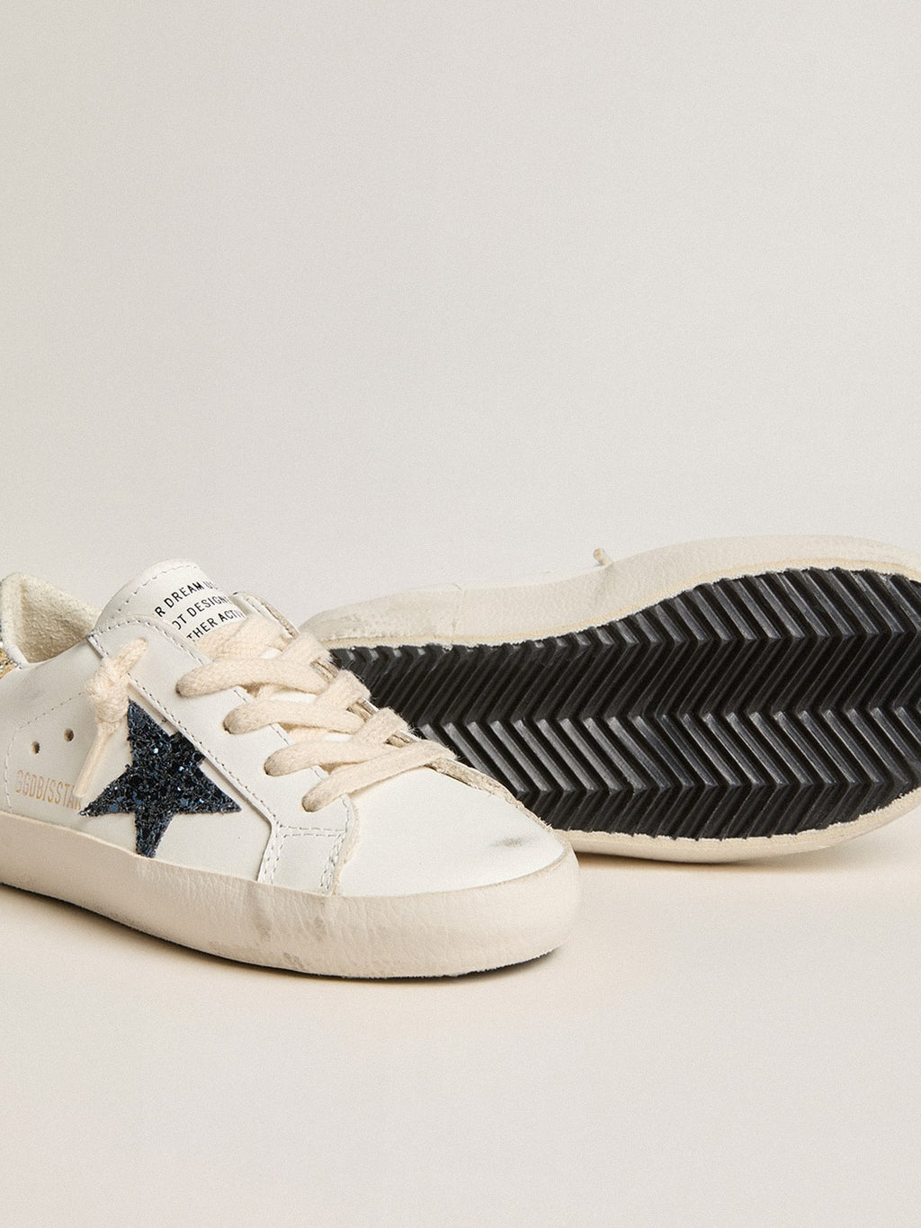 Junior Super-Star in leather with glitter star and heel tab| Golden Goose