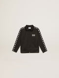 Black zipped sweatshirt with contrasting white stars| Golden Goose